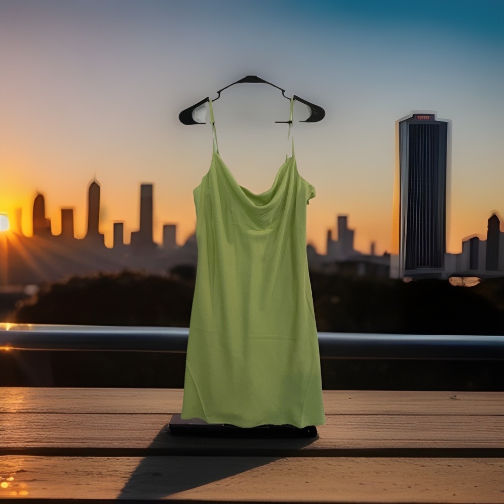 Forever 21 Slip Dress Womens M Green Wild Lime Cowl Neck Adjustable Straps Mini